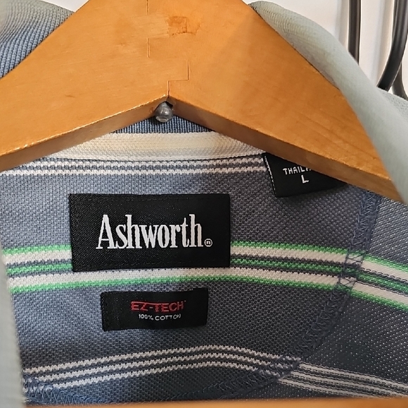 Ashworth Blue and White Striped Polo Shirt - Picture 2 of 4
